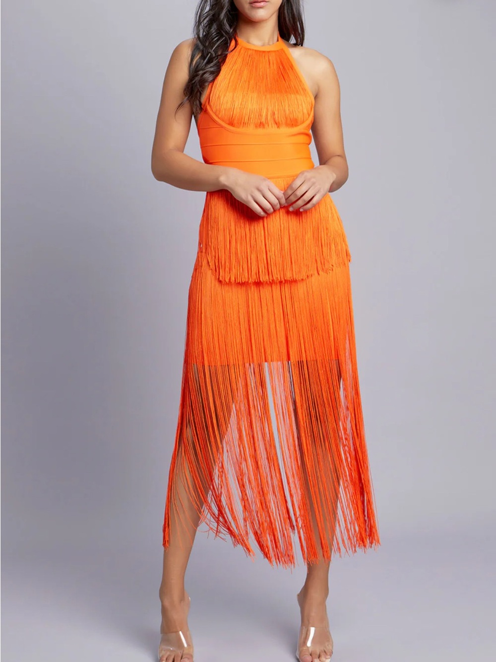 Red Fringe Halter Maxi Dress - Women